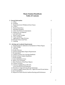 Music Student Handbook Table of Contents