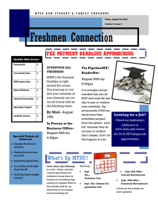 Freshmen Connection FEE PAYMENT DEADLINE APPROACHING