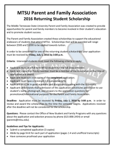 MTSU Parent and Family Association  6 Returning Student Scholarship 201