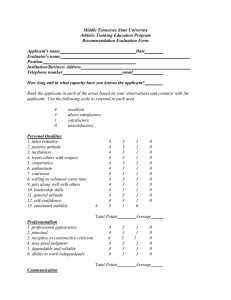 Middle Tennessee State University Athletic Training Education Program Recommendation Evaluation Form