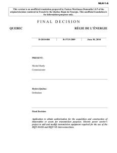 NLH-1-A This version is an unofficial translation prepared by Fasken Martineau... original decision rendered in French by the Québec Régie de...