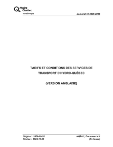 TARIFS ET CONDITIONS DES SERVICES DE TRANSPORT D'HYDRO-QUÉBEC (VERSION ANGLAISE)