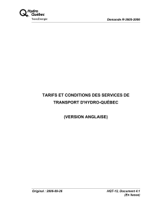 TARIFS ET CONDITIONS DES SERVICES DE TRANSPORT D'HYDRO-QUÉBEC (VERSION ANGLAISE)