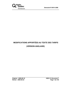 A MODIFICATIONS APPORTÉES AU TEXTE DES TARIFS (VERSION ANGLAISE) Demande R-3610–2006