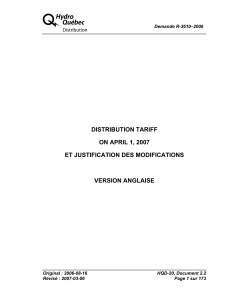 A DISTRIBUTION TARIFF ON APRIL 1, 2007 ET JUSTIFICATION DES MODIFICATIONS