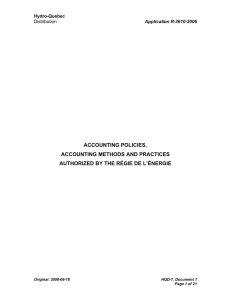 ACCOUNTING POLICIES, ACCOUNTING METHODS AND PRACTICES AUTHORIZED BY THE RÉGIE DE L’ÉNERGIE Hydro-Quebec