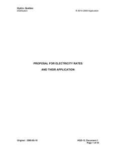 PROPOSAL FOR ELECTRICITY RATES AND THEIR APPLICATION Hydro- Québec