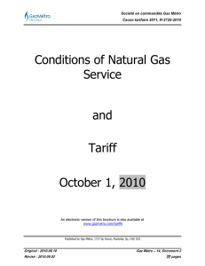 Conditions of Natural Gas Service and Tariff