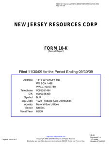 NEW JERSEY RESOURCES CORP FORM 10-K
