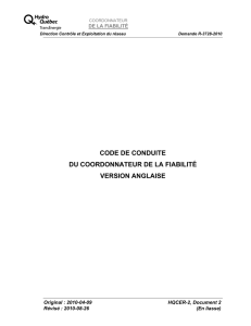 CODE DE CONDUITE DU COORDONNATEUR DE LA FIABILITÉ VERSION ANGLAISE