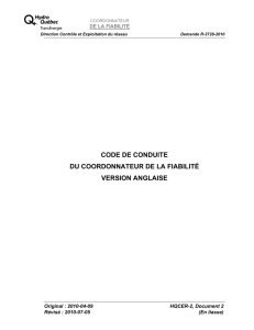 CODE DE CONDUITE DU COORDONNATEUR DE LA FIABILITÉ VERSION ANGLAISE