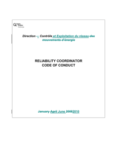 RELIABILITY COORDINATOR CODE OF CONDUCT Direction Contrôle