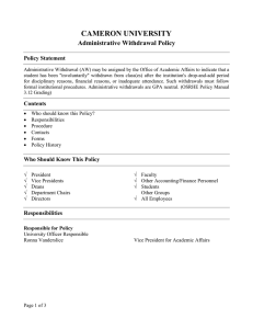 CAMERON UNIVERSITY Administrative Withdrawal Policy Policy Statement
