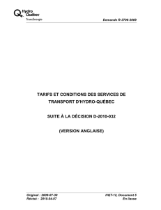 TARIFS ET CONDITIONS DES SERVICES DE TRANSPORT D'HYDRO-QUÉBEC