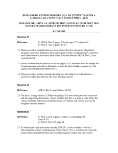 DEMANDE DE RENSEIGNEMENTS  NO 1  DE l’EXPERT HARPER... L’AGENCE DE L’EFFICACITÉ ÉNERGÉTIQUE (AEÉ)