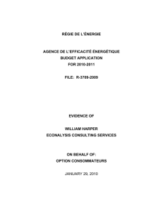 RÉGIE DE L’ÉNERGIE AGENCE DE L’EFFICACITÉ ÉNERGÉTIQUE BUDGET APPLICATION