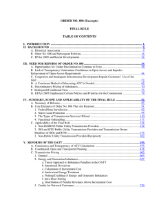 ORDER NO. 890 (Excerpts) FINAL RULE TABLE OF CONTENTS