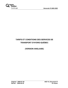 TARIFS ET CONDITIONS DES SERVICES DE TRANSPORT D'HYDRO-QUÉBEC (VERSION ANGLAISE)