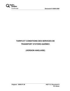 TARIFS ET CONDITIONS DES SERVICES DE TRANSPORT D'HYDRO-QUÉBEC (VERSION ANGLAISE)