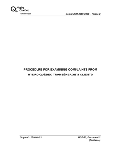PROCEDURE FOR EXAMINING COMPLAINTS FROM Demande R-3669-2008 – Phase 2