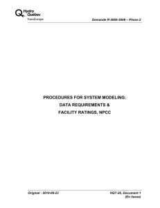 PROCEDURES FOR SYSTEM MODELING: DATA REQUIREMENTS &amp; Demande R-3669-2008 – Phase 2