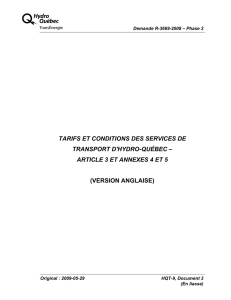 (VERSION ANGLAISE) TARIFS ET CONDITIONS DES SERVICES DE TRANSPORT D'HYDRO-QUÉBEC –