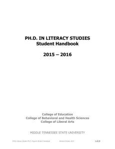 PH.D. IN LITERACY STUDIES Student Handbook  2015 – 2016