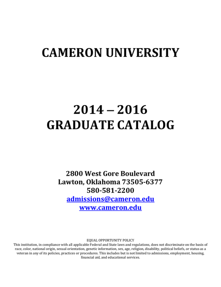 CAMERON UNIVERSITY 2014 GRADUATE CATALOG