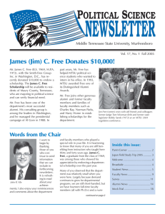James (Jim) C. Free Donates $10,000! Middle Tennessee State University, Murfreesboro