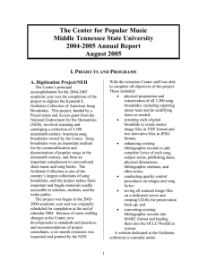 The Center for Popular Music Middle Tennessee State University 2004-2005 Annual Report