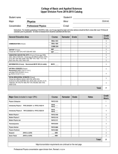 College of Basic and Applied Sciences Upper Division Form 2014-2015 Catalog Physics