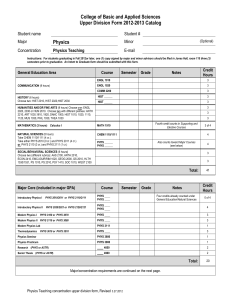 College of Basic and Applied Sciences Upper Division Form 2012-2013 Catalog Physics