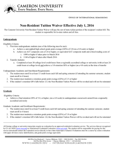 Non-Resident Tuition Waiver Effective July 1, 2016