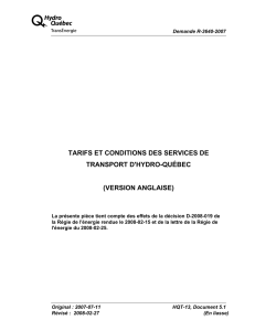 TARIFS ET CONDITIONS DES SERVICES DE TRANSPORT D'HYDRO-QUÉBEC (VERSION ANGLAISE)