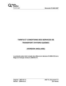 TARIFS ET CONDITIONS DES SERVICES DE TRANSPORT D'HYDRO-QUÉBEC (VERSION ANGLAISE)