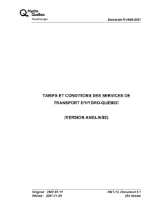 TARIFS ET CONDITIONS DES SERVICES DE TRANSPORT D'HYDRO-QUÉBEC (VERSION ANGLAISE)