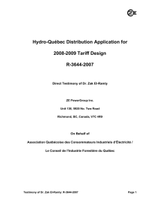 Hydro-Québec Distribution Application for 2008-2009 Tariff Design R-3644-2007