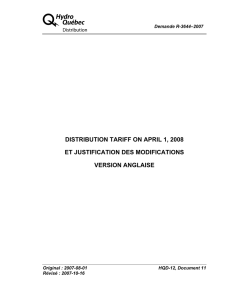 A DISTRIBUTION TARIFF ON APRIL 1, 2008 ET JUSTIFICATION DES MODIFICATIONS VERSION ANGLAISE