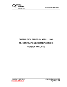 A DISTRIBUTION TARIFF ON APRIL 1, 2008 ET JUSTIFICATION DES MODIFICATIONS VERSION ANGLAISE