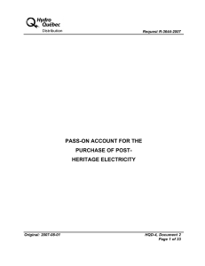 PASS-ON ACCOUNT FOR THE PURCHASE OF POST- HERITAGE ELECTRICITY Request R-3644-2007