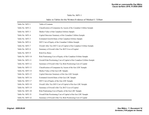 Index to Tables for the Written Evidence of Michael J.... Table No. MJV-1 Société en commandite Gaz Métro Cause tarifaire 2010, R-3690-2009