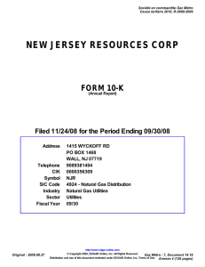 NEW JERSEY RESOURCES CORP FORM 10-K