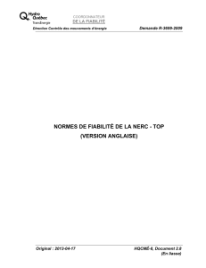 NORMES DE FIABILITÉ DE LA NERC - TOP (VERSION ANGLAISE) Demande