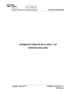 NORMES DE FIABILITÉ DE LA NERC - CIP (VERSION ANGLAISE) Demande R-3699-2009