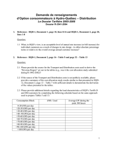 Demande de renseignements d’Option consommateurs à Hydro-Québec – Distribution