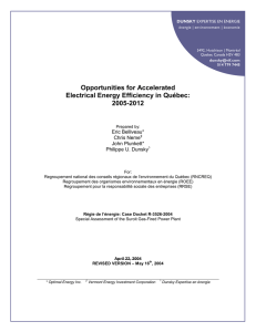 Opportunities for Accelerated Electrical Energy Efficiency in Québec: 2005-2012