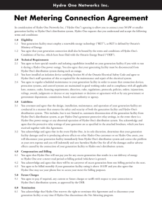 Net Metering Connection Agreement Hydro One Networks Inc.