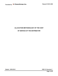 ALLOCATION METHODOLOGY OF THE COST OF SERVICE OF THE DISTRIBUTOR Request R-3541-2004