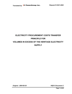 ELECTRICITY PROCUREMENT COSTS TRANSFER PRINCIPLE FOR SUPPLY