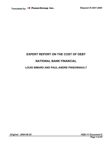 EXPERT REPORT ON THE COST OF DEBT  NATIONAL BANK FINANCIAL